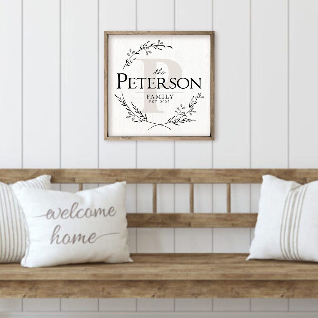 Personalized Printed Wood Family Name Sign With Monogram - Etsy | Etsy (US)