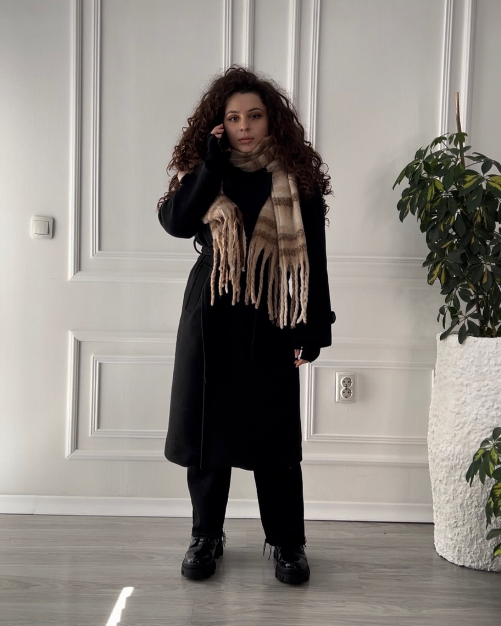 Jeans: Petite XS 
Boots: size US8 (bigger than the standard size) 

Shein code: lostaholics 

•
Black straight leg jeans, winter outfit , combat boots, brown scarf, black wool coat , petite friendly 


#LTKSeasonal #LTKshoecrush #LTKeurope