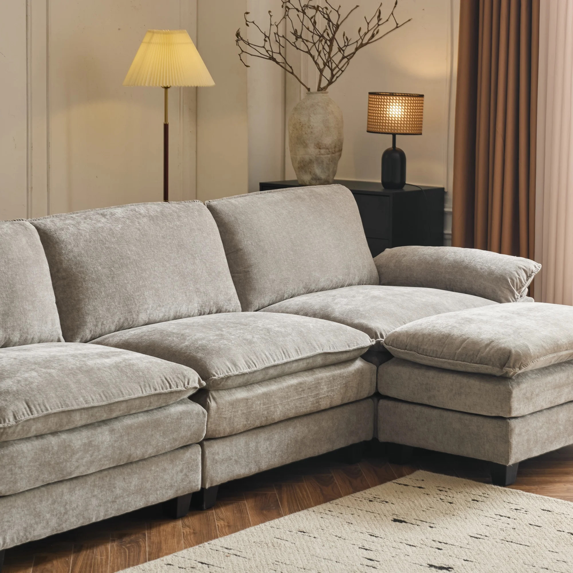 Ktaxon Sectional Sofa L Shaped Couch with Chaise Living Room Sleeper Set, 3 Seats with Chenille a... | Walmart (US)