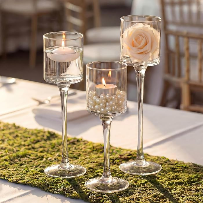 NUPTIO Glass Candle Holders, Set of 3 Stemmed Holders for Floating Candles | Amazon (US)