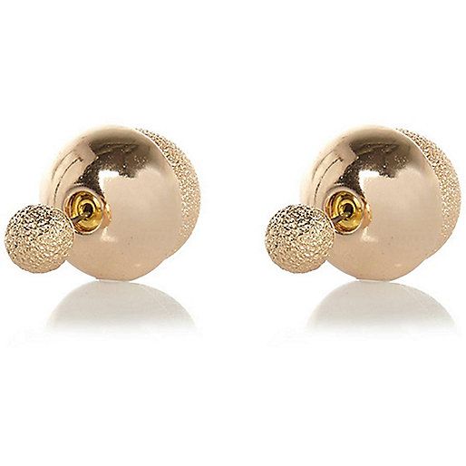 Gold tone sandblast front and back earrings | River Island (UK & IE)