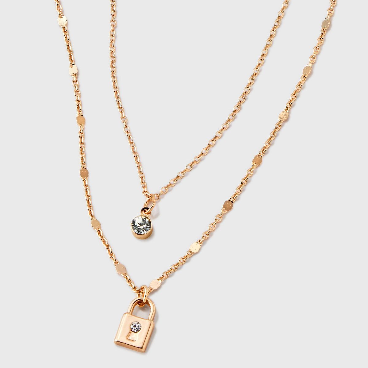 Gold Clear Stone Lock 2 Row Necklace - A New Day™ Gold | Target