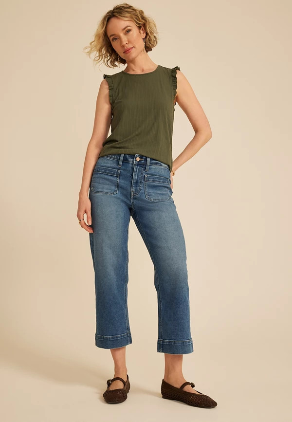 m jeans by maurices™ High Rise Patch Pocket Wide Leg Cropped Jean | Maurices