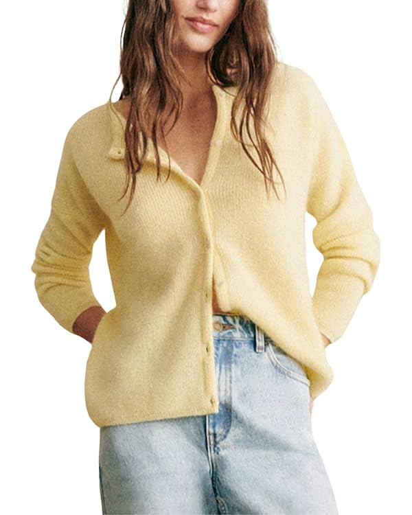 Lviefent Women Knit Cardigans Lightweight Casual Crew Neck Button Down Long Sleeve Sweater Jumper... | Amazon (US)