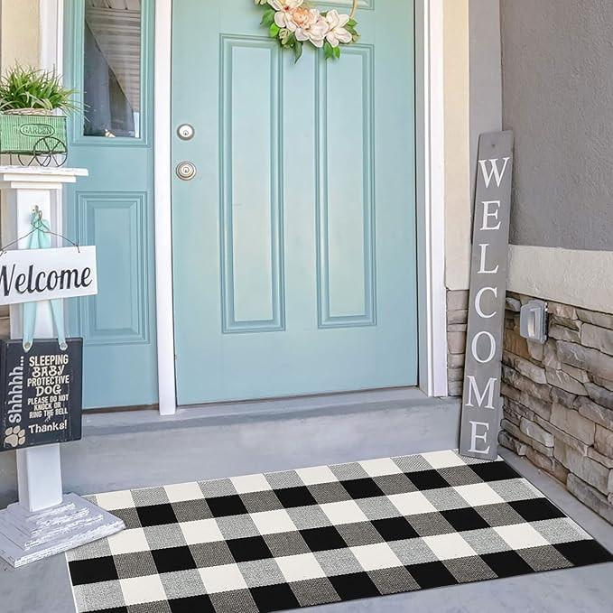 Homcomoda Cotton Plaid Runner Rug for Hallway Hand Woven Area Rug Runner Washable Buffalo Checker... | Amazon (US)