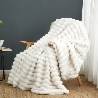 Aoibox Faux Fur Throw Blanket for Couch, Cozy Warm Plush Striped Blanket for Sofa Bedroom Living Room in Cream White | Target