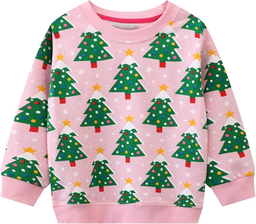 HILEELANG Toddler Girl Sweatshirts Cotton Casual Crew Neck Long Sleeve Tops Pullover Sweater Shir... | Amazon (US)