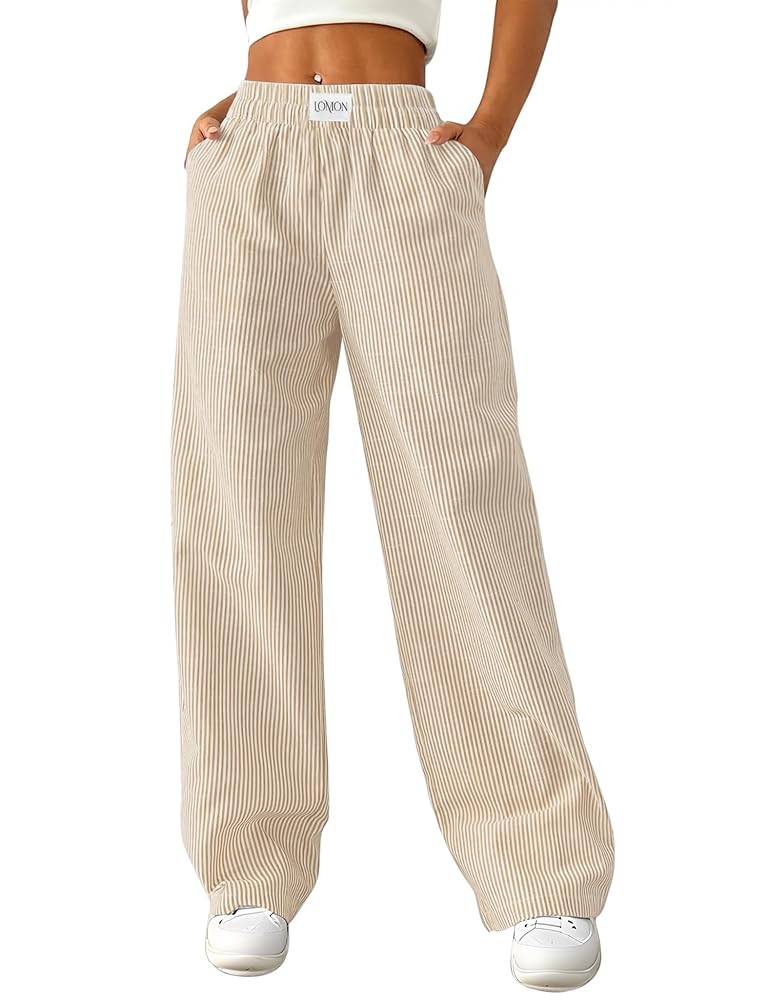 LOMON Women's Striped Gingham Boxer Pants Cotton Pajama Lounge Pj Casual Plaid Trousers Y2K Beach... | Amazon (US)