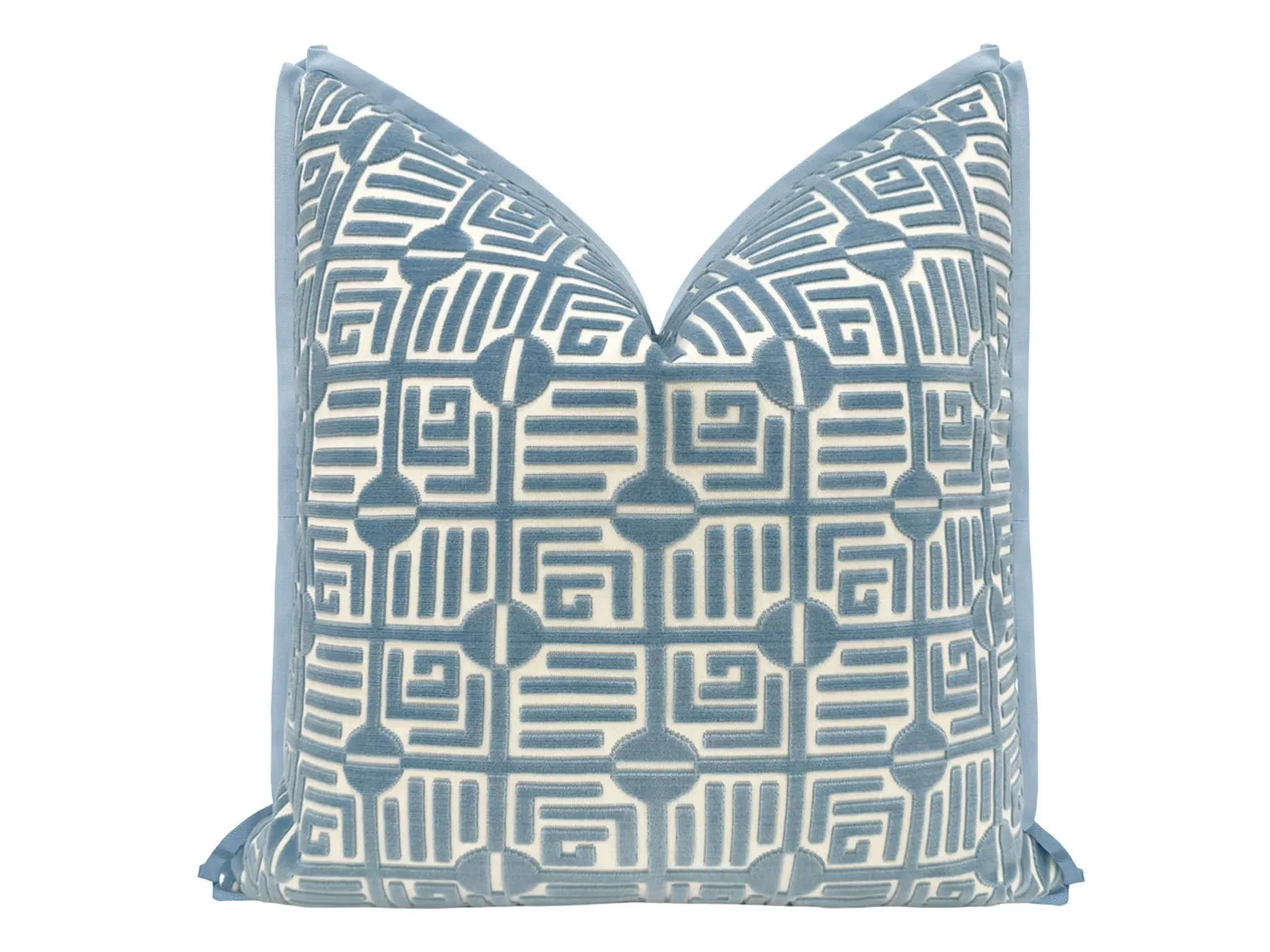 Thibaut Labyrinth Velvet // Blue with Butterfly Flange | blue pillow | geometric | designer | | Etsy (Global)