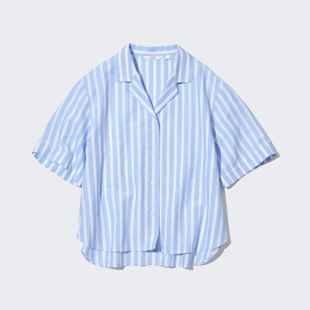 Chemise En Lin Mélangé À Rayures Col Ouvert | Uniqlo FR