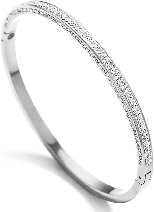 Rose Gold/Gold/Silver Titanium Stainless Steel Pave Cubic Zironia Simulate Diamond Stackable Oval... | Amazon (US)