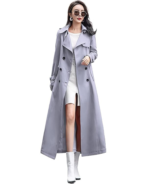 ebossy Women's Double Breasted Duster Trench Coat Slim Full Length Maxi Long Overcoat | Amazon (US)