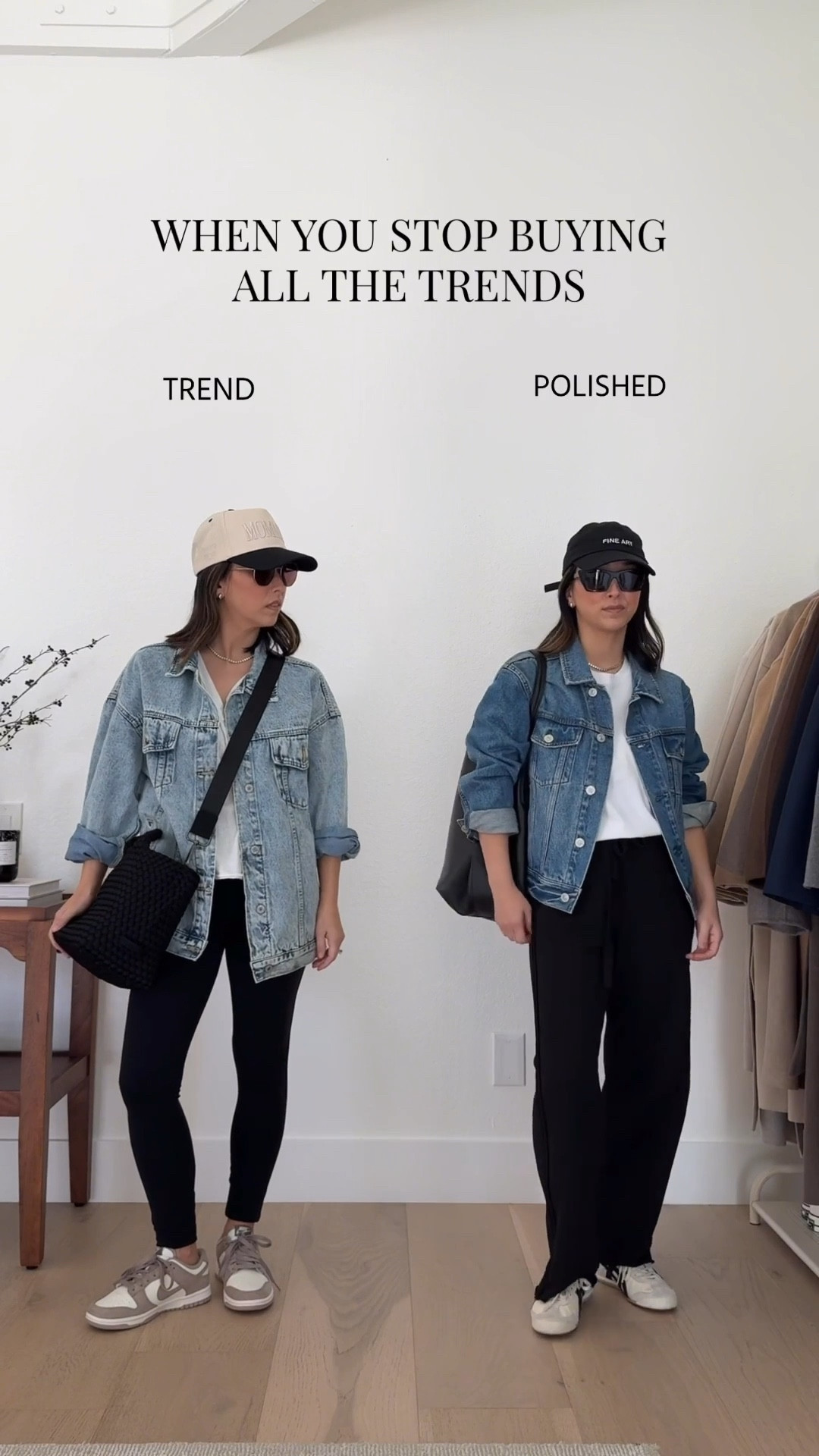 Trend vs. Polished: Denim jacket and leggings. 

AYR Denim jacket small
Madewell tee xs
Frank & Eileen Sweatpants small - my exact length is old
Onitsuka Tiger sneakers 4 mens - run a half size big
Mansur Gavriel tote
Fine Art hat - old
Quince earrings
Dorsey James necklace 15"

Petite style, spring outfits 2026, spring style 

#LTKSeasonal #LTKmomlife #LTKPetite