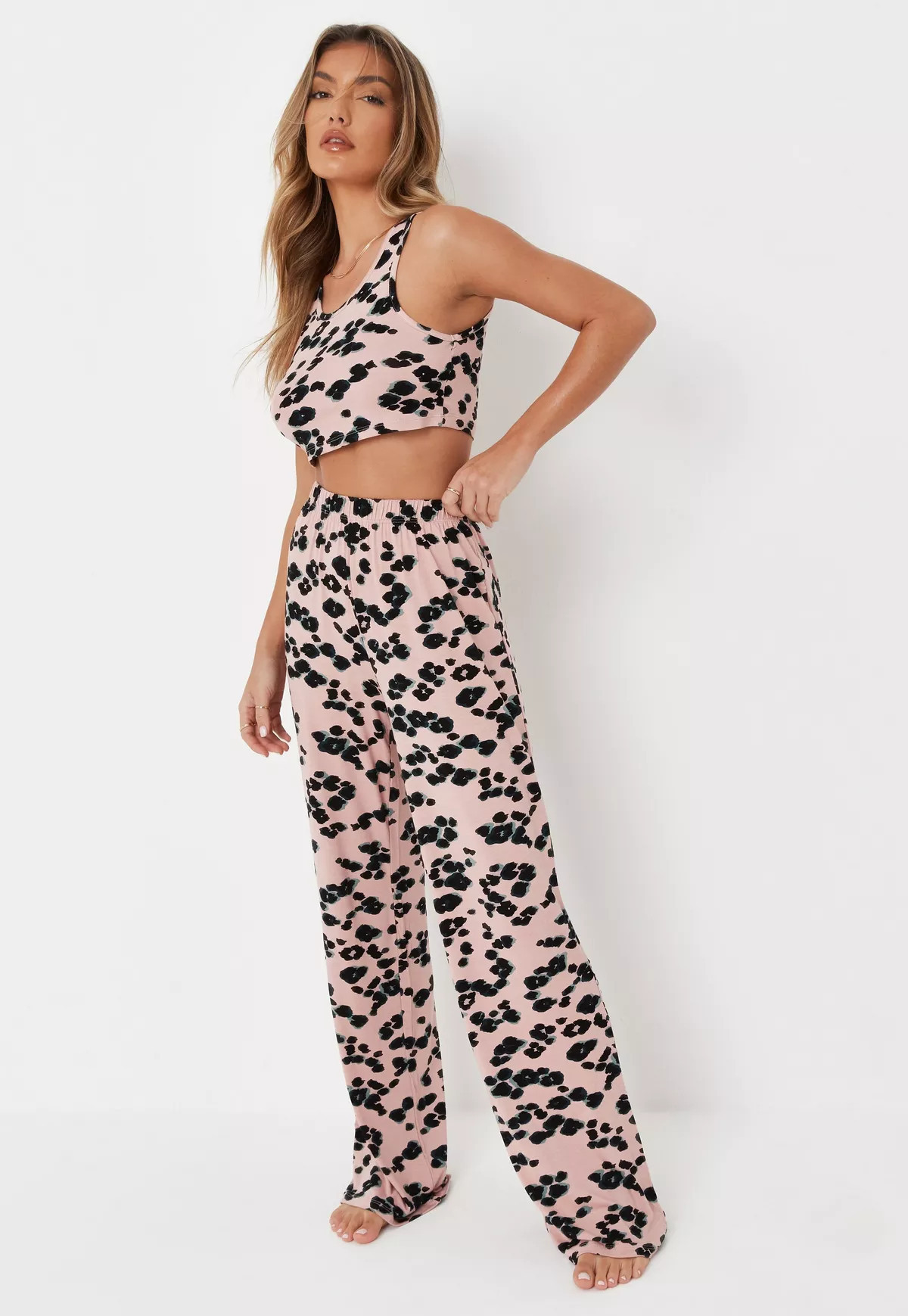 Missguided - Pink Leopard Print Long Leg Pyjama Set | Missguided (US & CA)