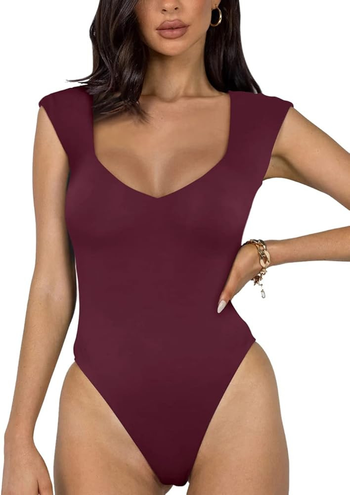 REORIA Butsmooth® Women's Trendy Sexy Casual V Neck Double Lined Sleeveless Slimming Going Out T... | Amazon (US)