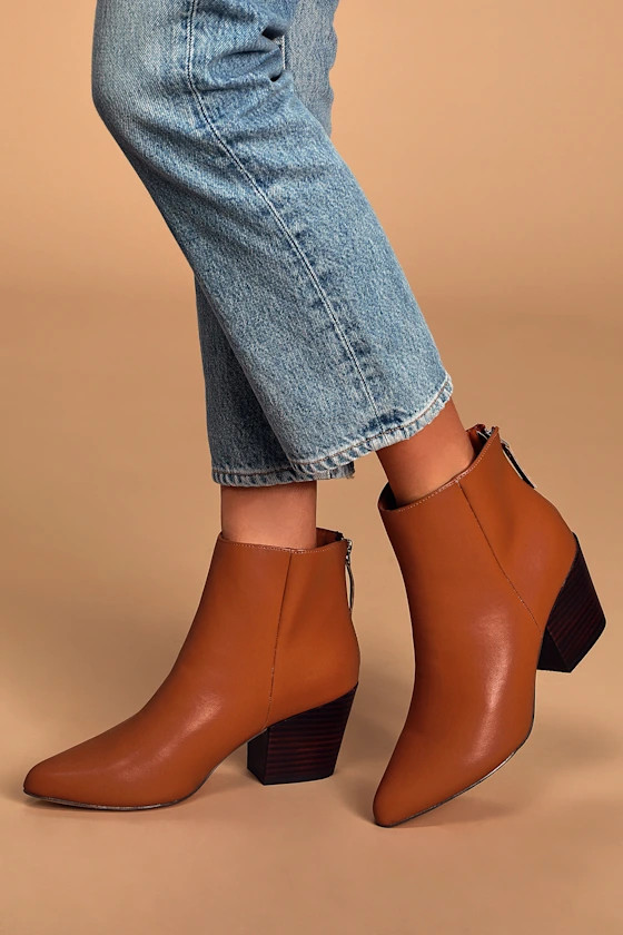 Brya Cognac Pointed-Toe Ankle Booties | Lulus (US)