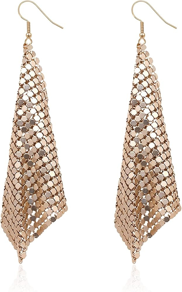 Lightweight Sequin Dangle Earrings Metal Mesh Grid Tassel Drop Colorful Sequin Earrings for Women... | Amazon (US)