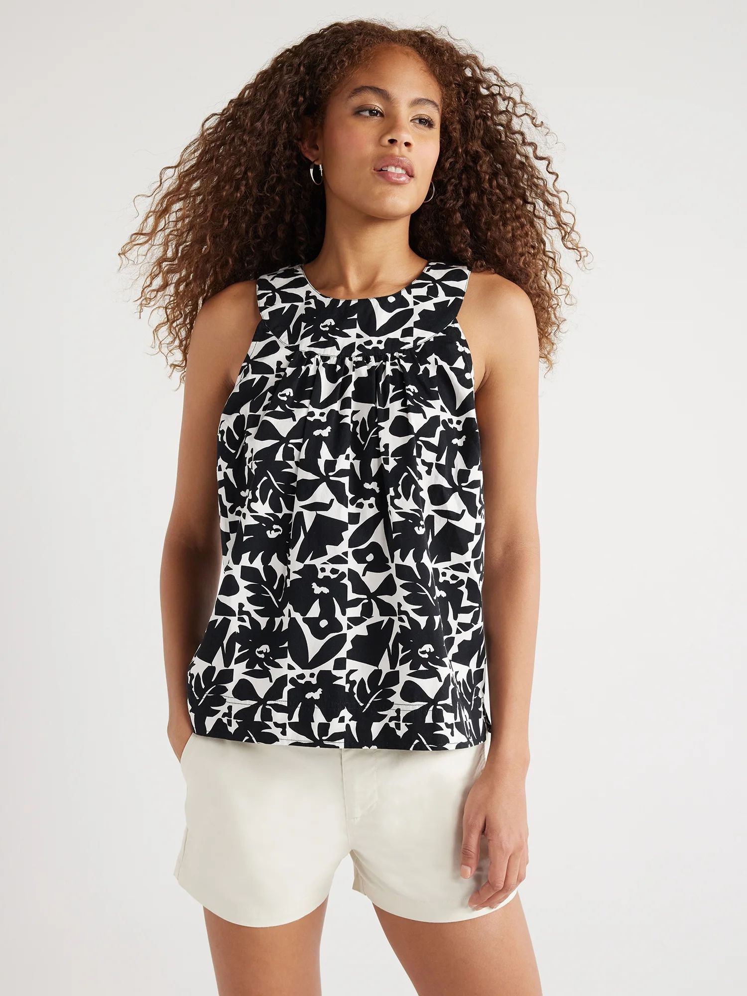 Free Assembly Women’s Cotton Print Round Neck Sleeveless Top, Sizes XS-XXL | Walmart (US)