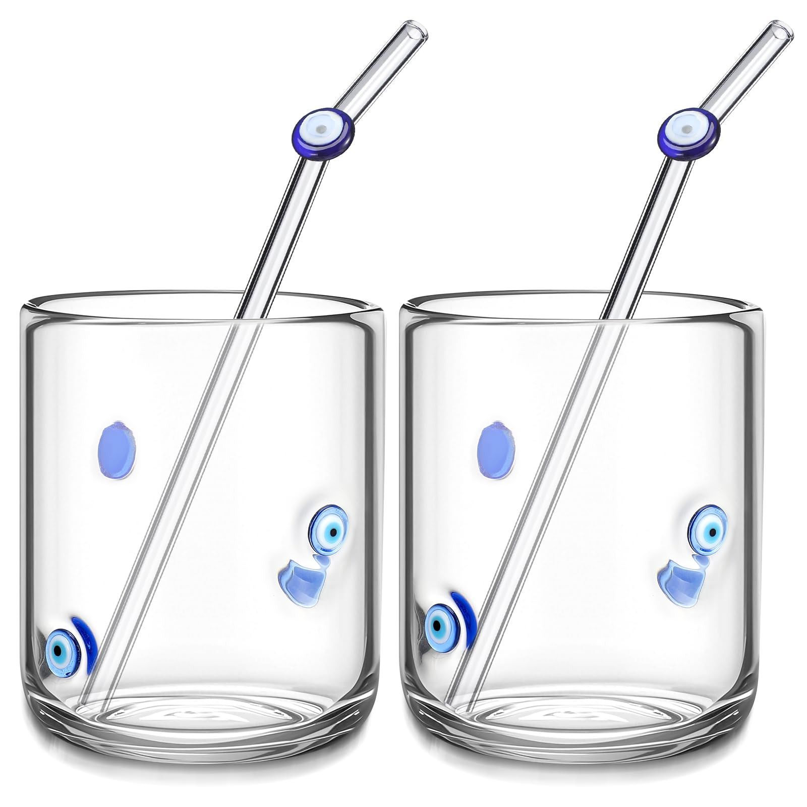 Skylety 2 Set Evil Eye Icon Juice Glass Cups - Icon Glass Cup with 2 Straw 14 oz Double Old Fashi... | Amazon (US)