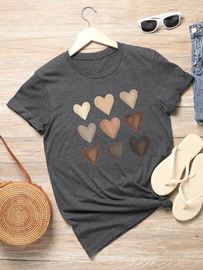 Plus Heart Print Tee | SHEIN