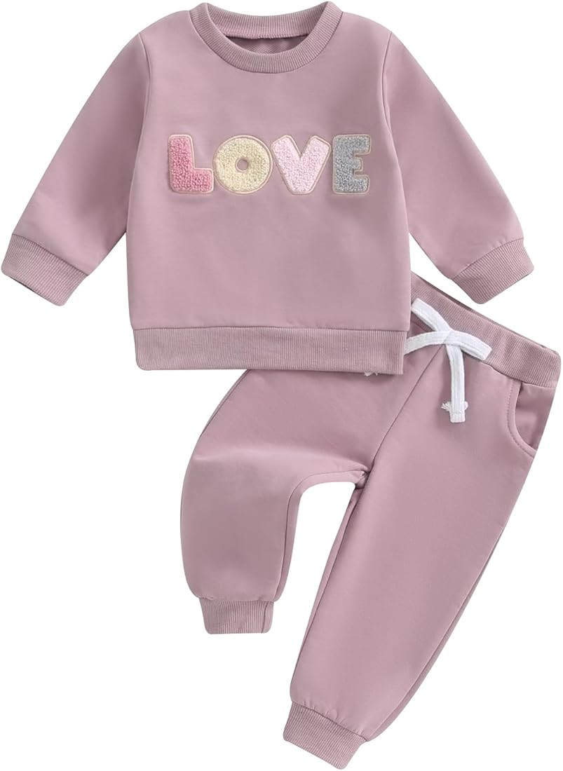 Adobabirl Toddler Baby Girl Clothes Embroidery Letter Print Crewneck Sweatshirt and Pants Set Fal... | Amazon (US)