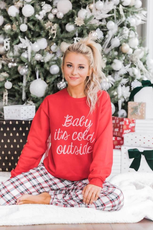 Baby It's Cold Outside Script Red Graphic Sweatshirt | The Pink Lily Boutique