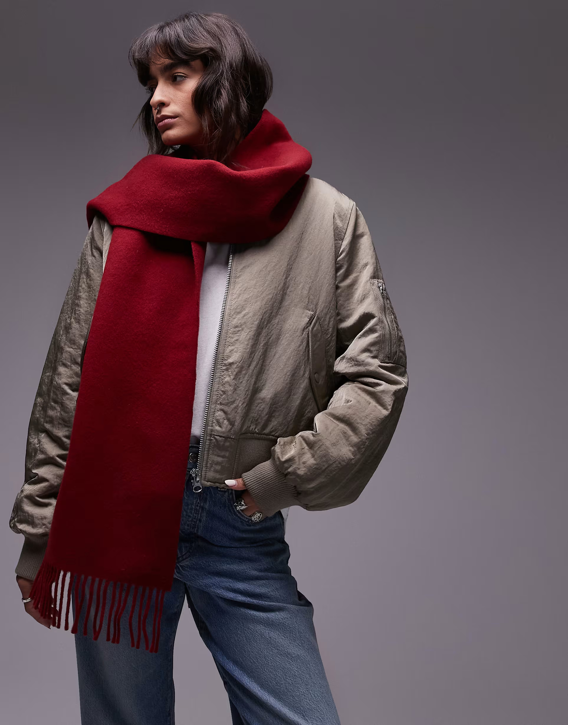 ARKET wool scarf with fringe in dark red | ASOS (Global)