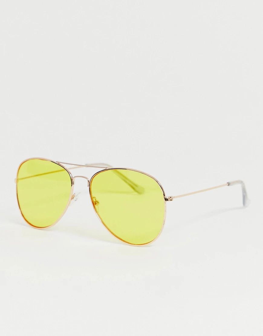 Pieces oversized aviator sunglasses-Yellow | ASOS (Global)