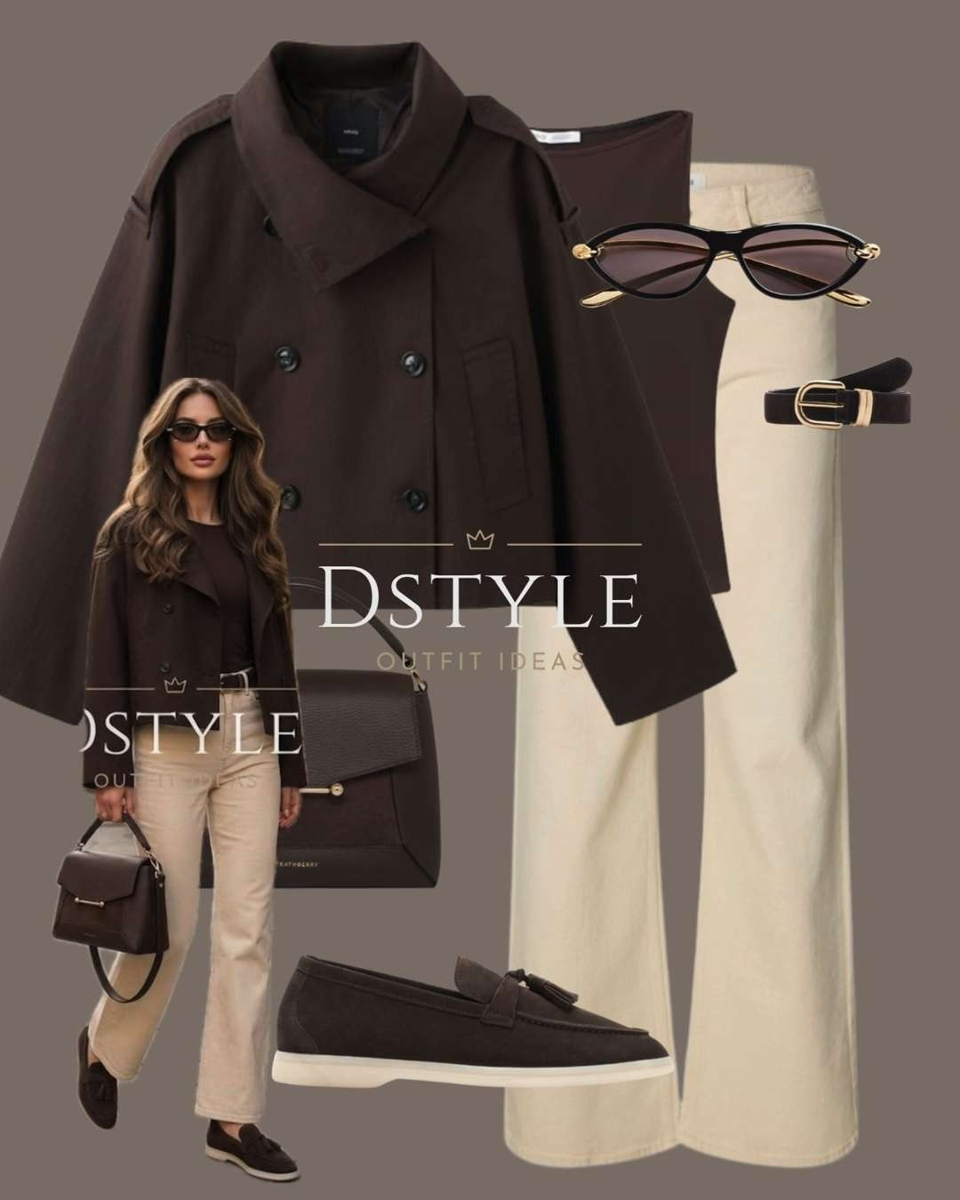 Modern Monochrome: Rich Chocolate & Cream.

Shop the Look:
Cropped Peacoat: A chic, structural layer in a deep espresso wool blend.

Cream High-Rise Flares: Flattering denim that brightens up dark neutral tones.

Suede Tassel Loafers: The perfect blend of comfort and "Old Money" aesthetic.

Structured Top-Handle Bag: A timeless accessory to keep your essentials organized.

Gold-Accent Accessories: Cat-eye sunglasses and a slim belt to tie the look together.

tags: Chocolate Brown Outfit, Cropped Jacket Style, Neutral Street Style, Quiet Luxury Aesthetic, Spring Capsule Wardrobe, Cream Denim Ideas. 

 #LTKootd #LTKWorkwear