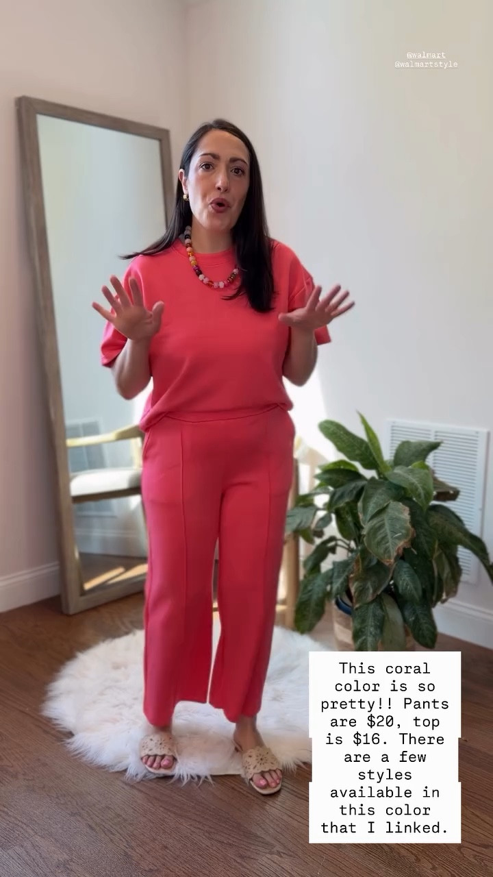 This coral color is so pretty!! Pants are $20, top is $16. There are a few styles available in this color that I linked. @walmart @walmartstyle