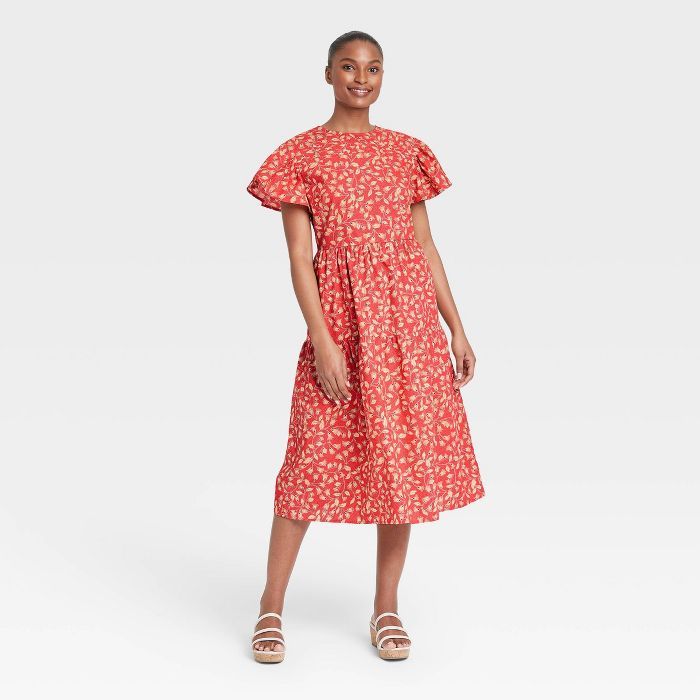 Women's Floral Print Flutter Short Sleeve A-Line Dress - Who What Wear™ | Target
