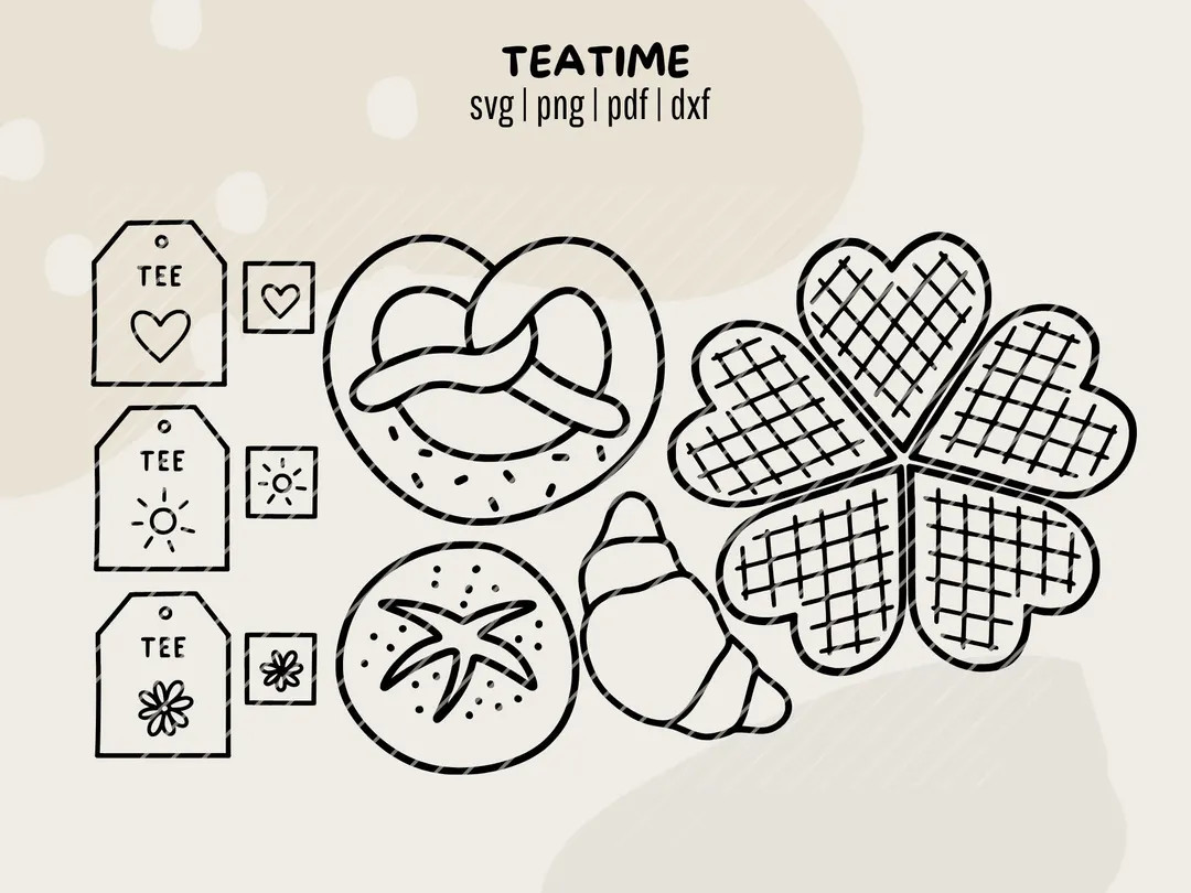 Plotterdatei Tee Waffeln Brezel Brötchen Croissant Spielzeug Motiv svg dxf Plotter Laser - Etsy.... | Etsy (US)