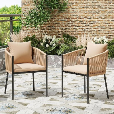 Cozy 2-Piece Rattan Wicker Outdoor Dining Set - Patio Chairs with Cushions, Ideal for Garden, Deck, Backyard, and Poolside Ambiance | Target