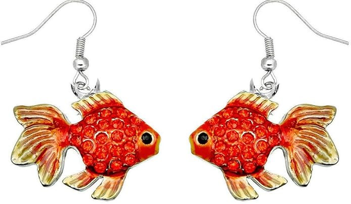 DianaL Boutique Silvertone Rhodium Plated Beautiful Tropical Fish Goldfish Earrings Dangle with a... | Amazon (US)