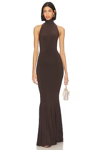 Norma Kamali Halter Turtle Fishtail Gown in Chocolate from Revolve.com | Revolve Clothing (Global)