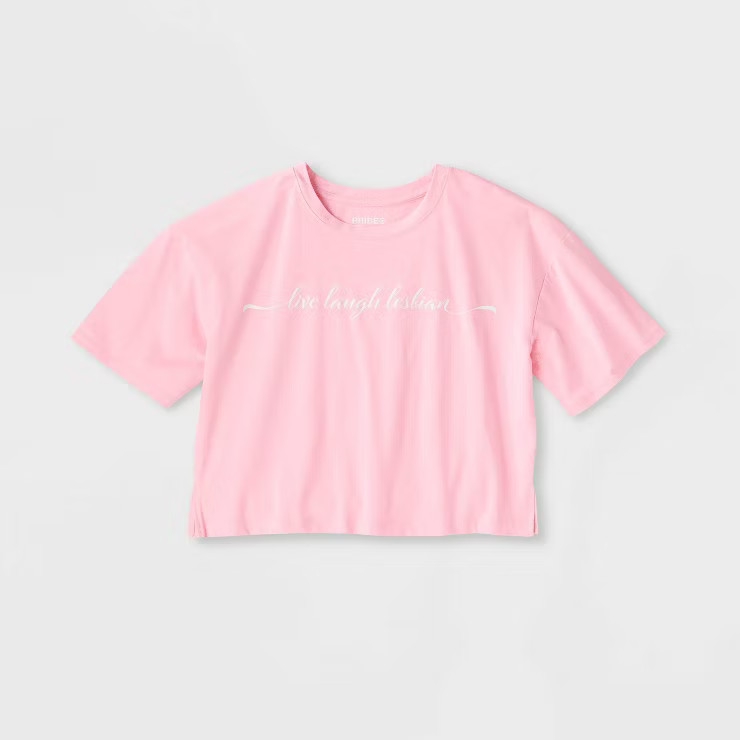 Pride Adult 'Live Laugh Lesbian' Cropped Short Sleeve T-Shirt - Pink | Target