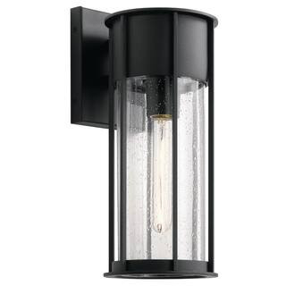 KICHLER Camillo 15 in. 1-Light Textured Black Outdoor Light Wall Sconce Lantern with Clear Seeded Gl | The Home Depot