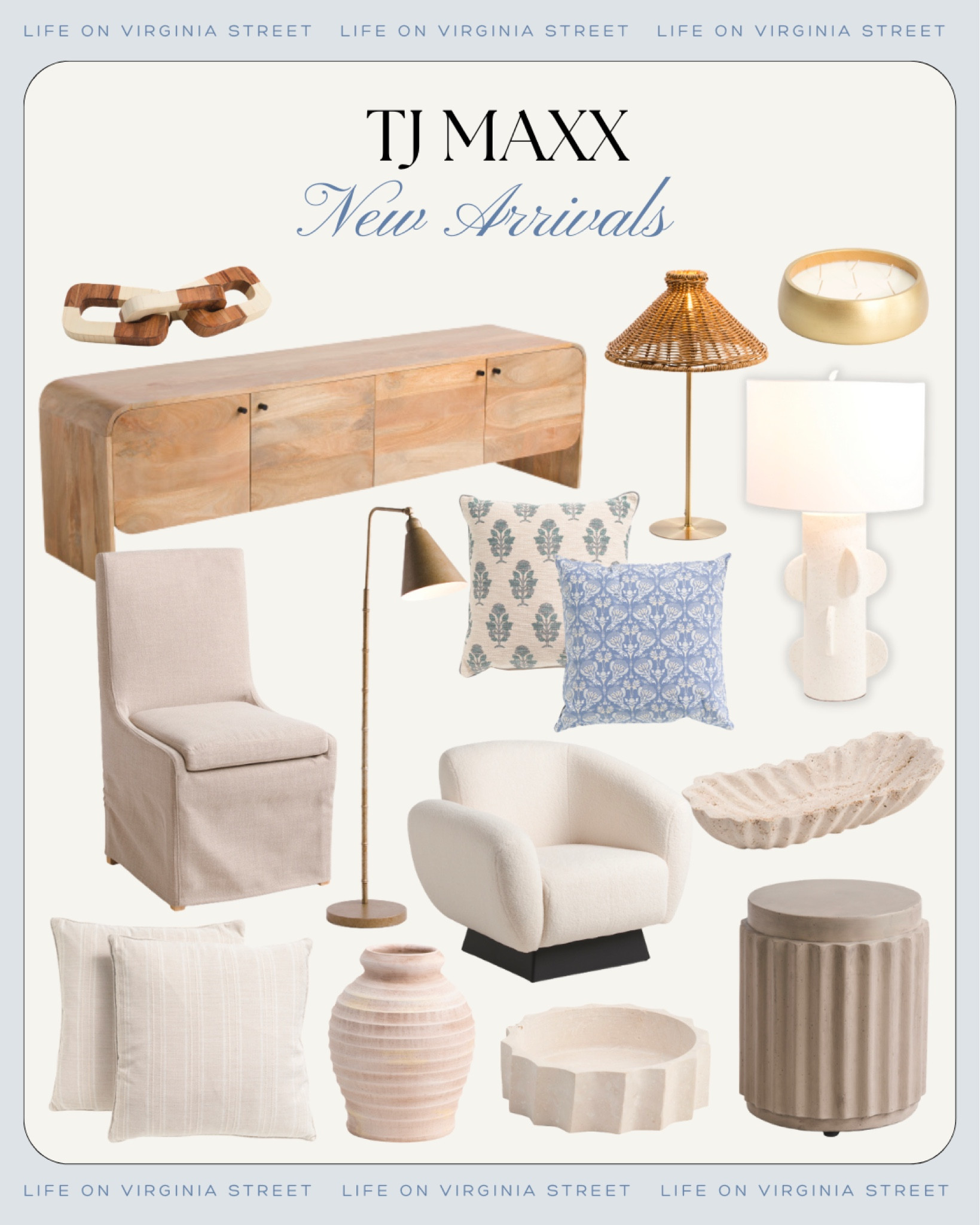 Coastal inspired new arrivals from TJ Maxx including a gorgeous wooden media cabinet, rattan table lamp, slipcovered dining chair, block print pillows, fluted side table, concrete vases, frasier fir candle, designer style lamp, Boucle armchair, fluted bowl, wood and marble chain decor and more!
.
#ltkhome #ltksalealert #ltkseasonal #ltkfindsunder50 #ltkfindsunder100 #ltkstyletip #ltkover40

#LTKhome #LTKfindsunder50 #LTKsalealert