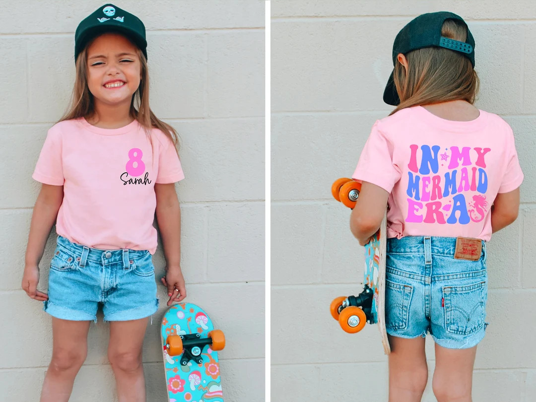 In My Mermaid Era Shirt, Custom Mermaid Shirt, Mermaid Birthday Girl Gift, Retro Kids Shirt, Mama... | Etsy (US)