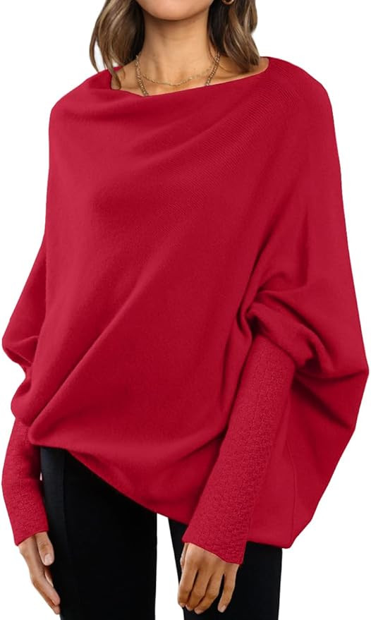 LILLUSORY Womens Batwing Oversized Sweaters Assymetrical Off The Shoulder Boat Neck Wrap Tunic To... | Amazon (US)