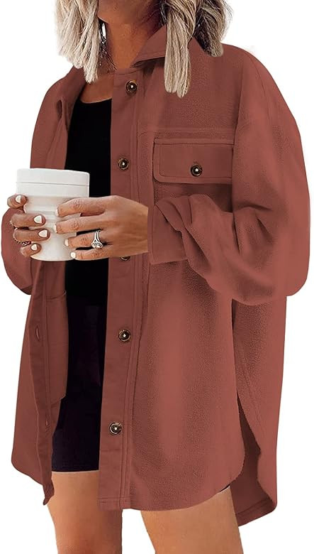 Nirovien Womens Waffle Knit Shirt Jacket Oversized Button Down Shacket Batwing Sleeve Tops with Pock | Amazon (US)