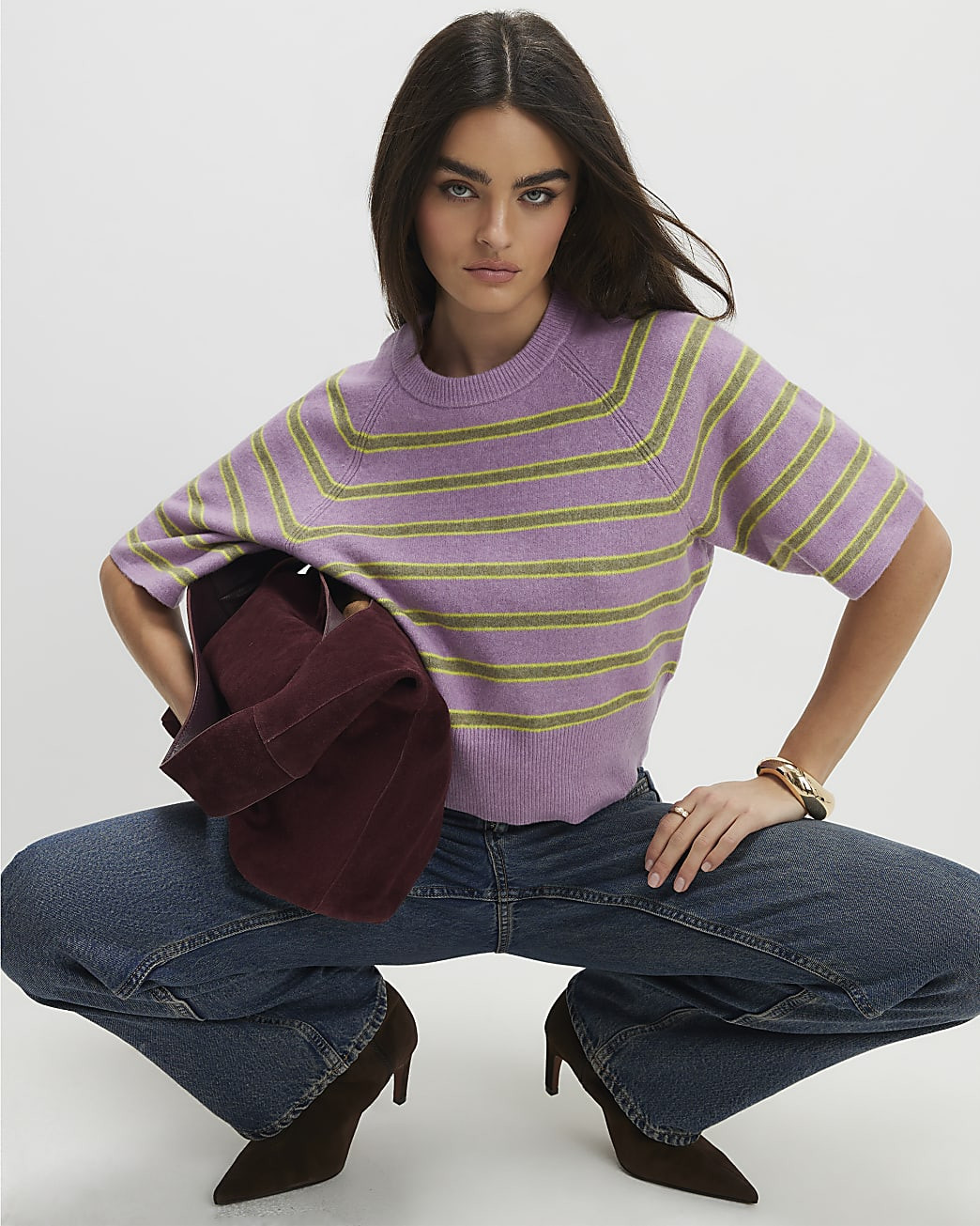 Purple Short Sleeve Striped Jumper | River Island UK & IE