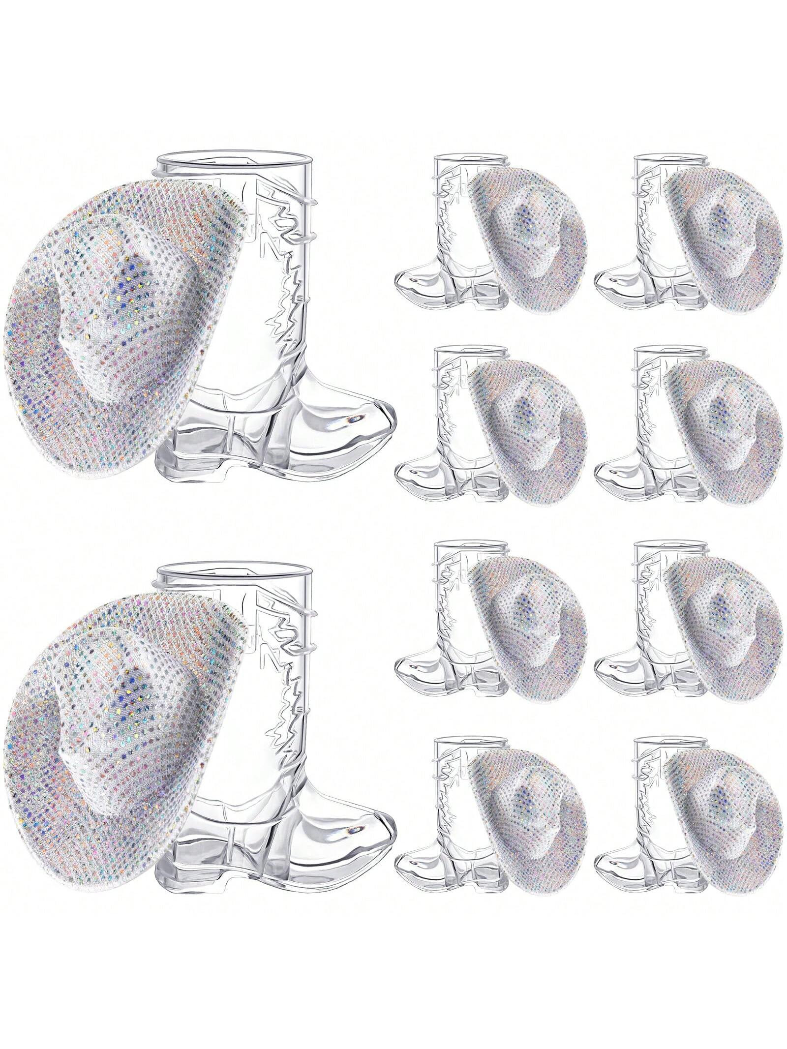20-Pack Mini Neon Cowgirl Hat Glitter Sequins Western Cowboy Hat Cowboy Boots Glass Disco Party S... | SHEIN