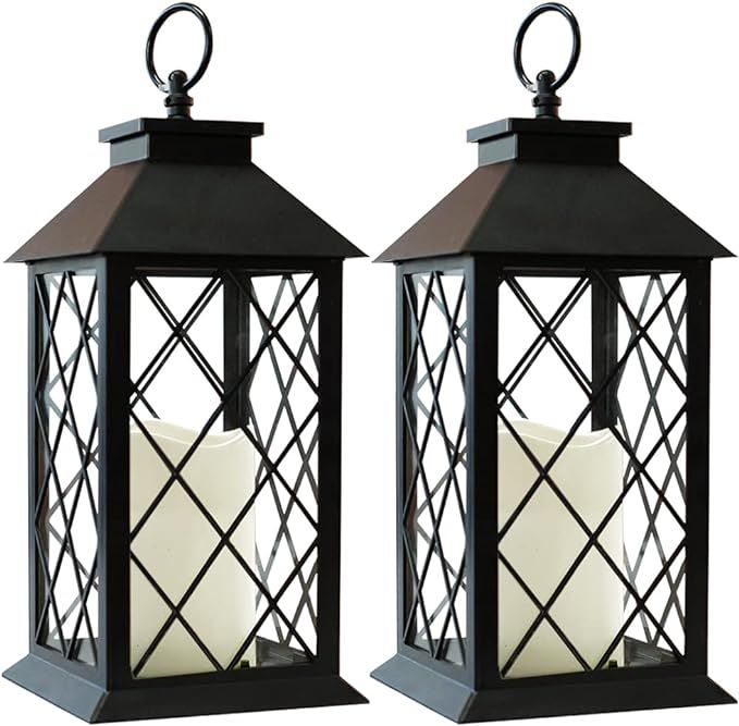 Bright Zeal 2-Pack 13.5" Vintage Candle Lantern with LED Pillar Candle (Black, 6hr Timer) - IP44 ... | Amazon (US)