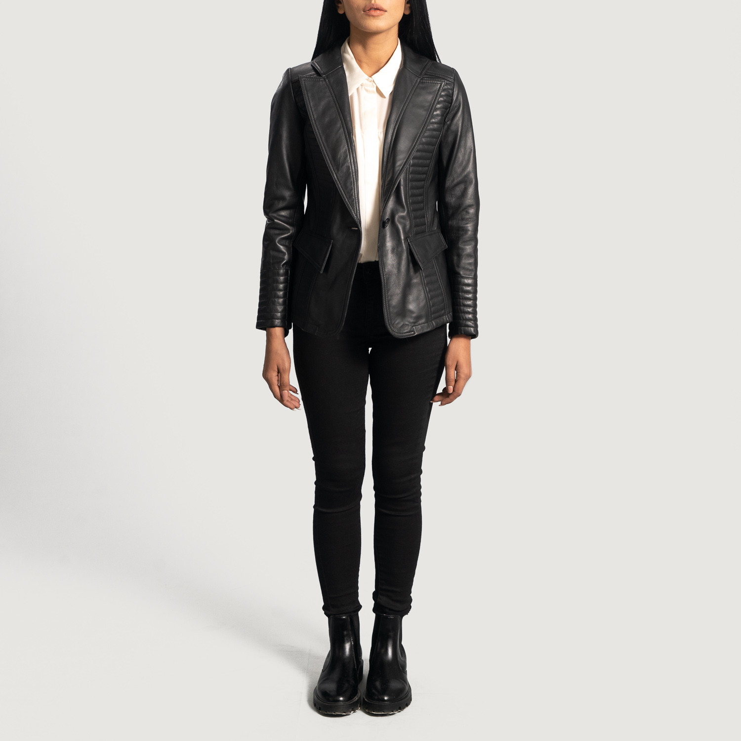 Selina Black Leather Blazer | The Jacket Maker