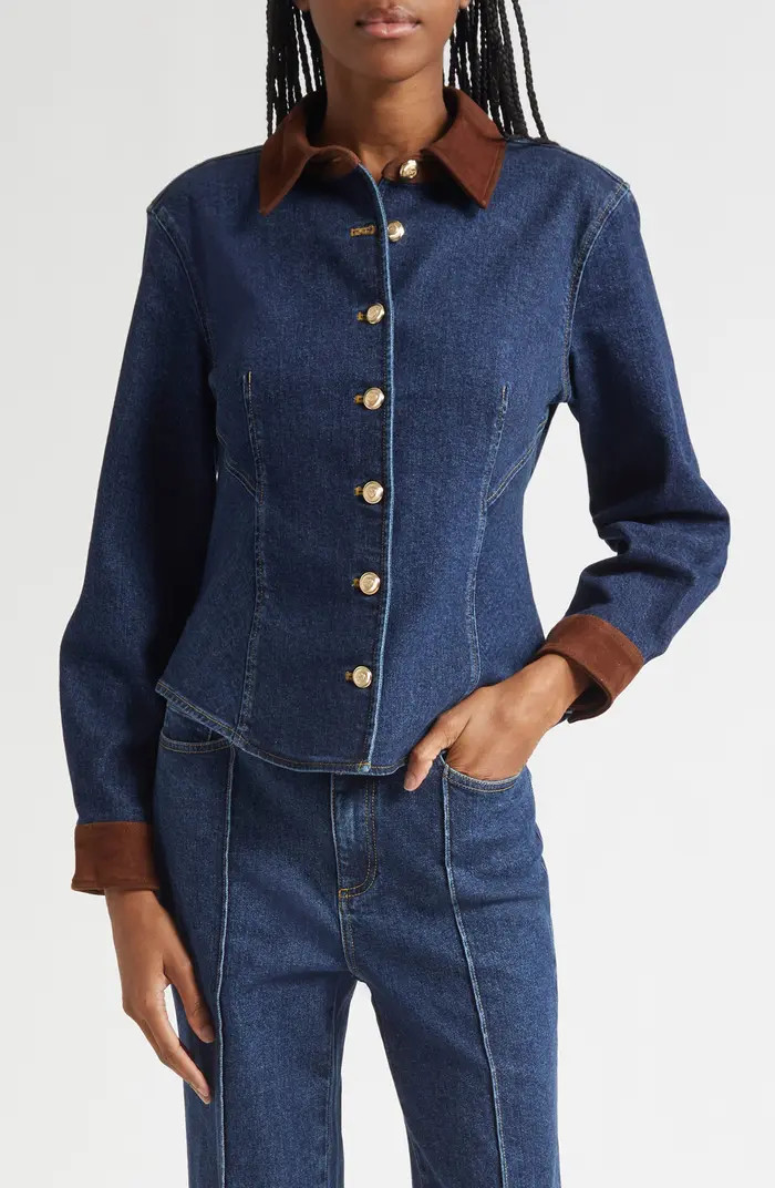 Suede Trim Denim Button-Up Shirt | Nordstrom