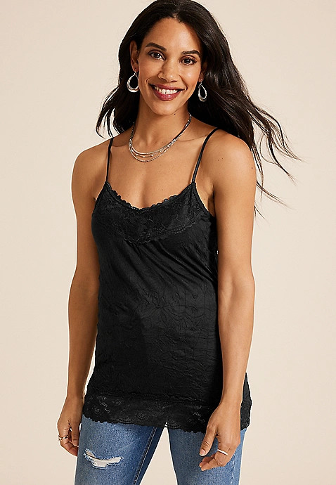 Lace Trim Crinkle Cami | Maurices