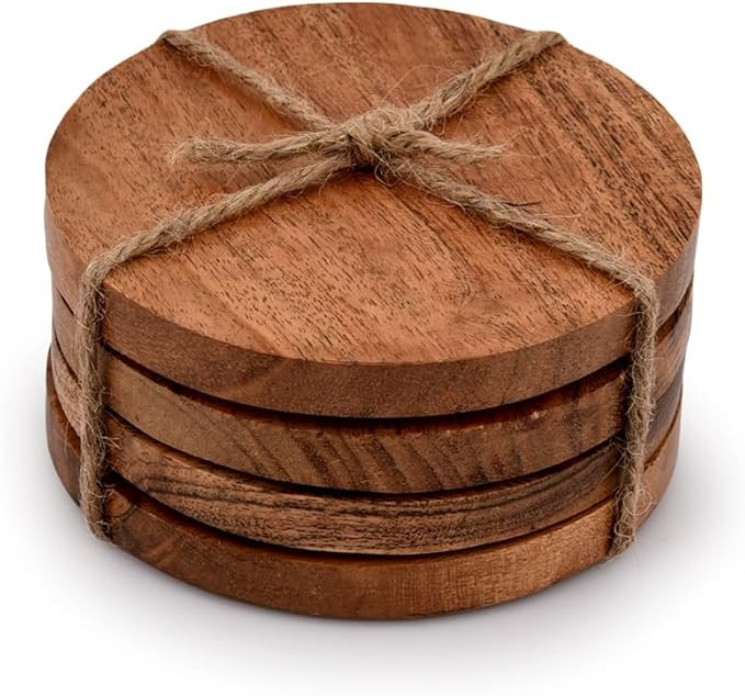 Acacia Wood Round Coasters Protection Tabletop,Countertop and Surfaces from Water Marks or Damage... | Amazon (US)