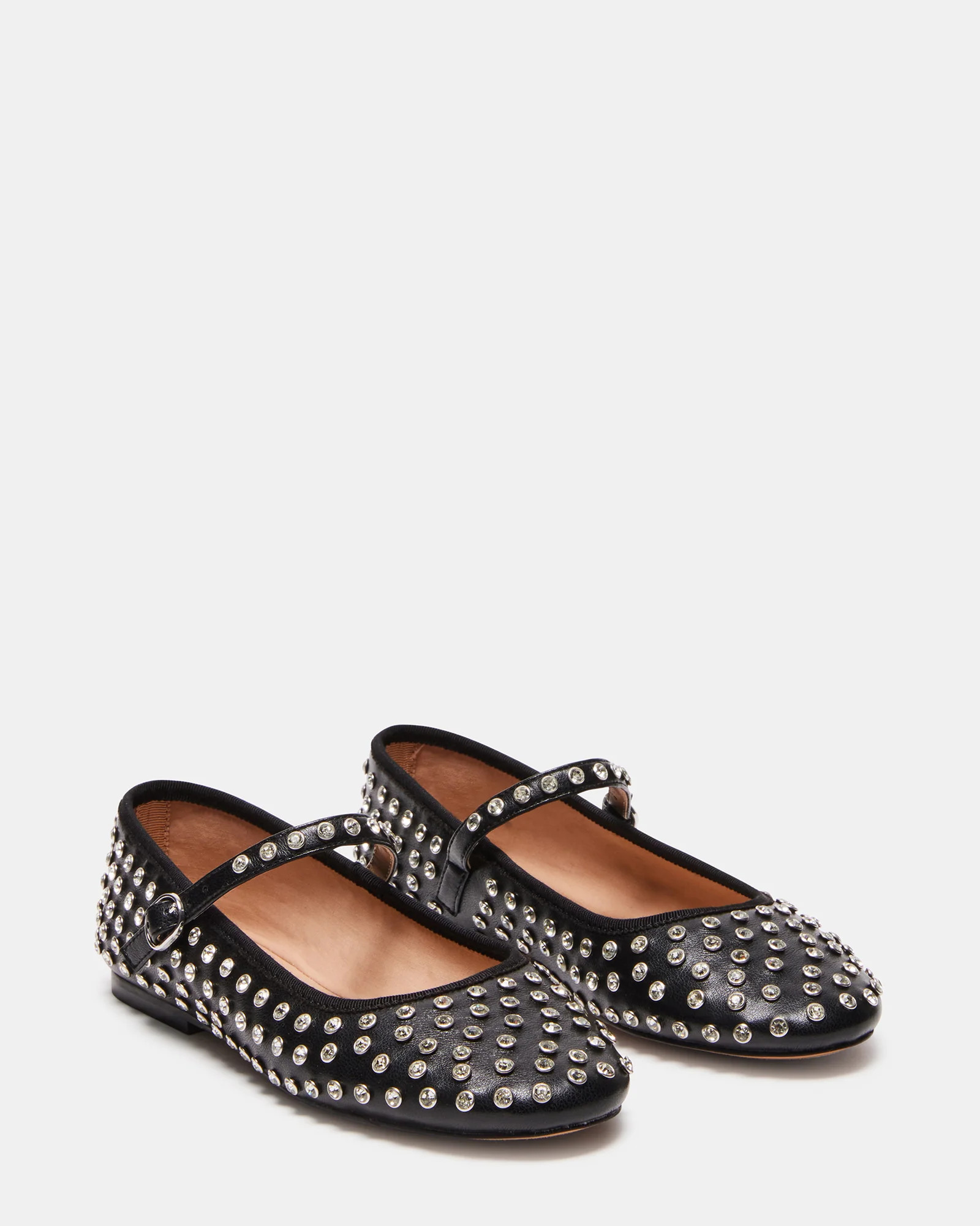 VINETTA Black/Silver Rhinestones Ballet Flats | Women's Designer Flats | Steve Madden (Canada)