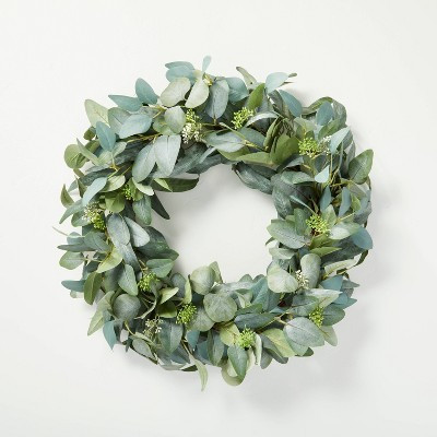 24" Faux Mixed Eucalyptus Wreath - Hearth & Hand™ with Magnolia: Indoor/Outdoor, Unlit, Wall Decor | Target